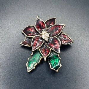 Classic Red and Green Poinsettia Brooch